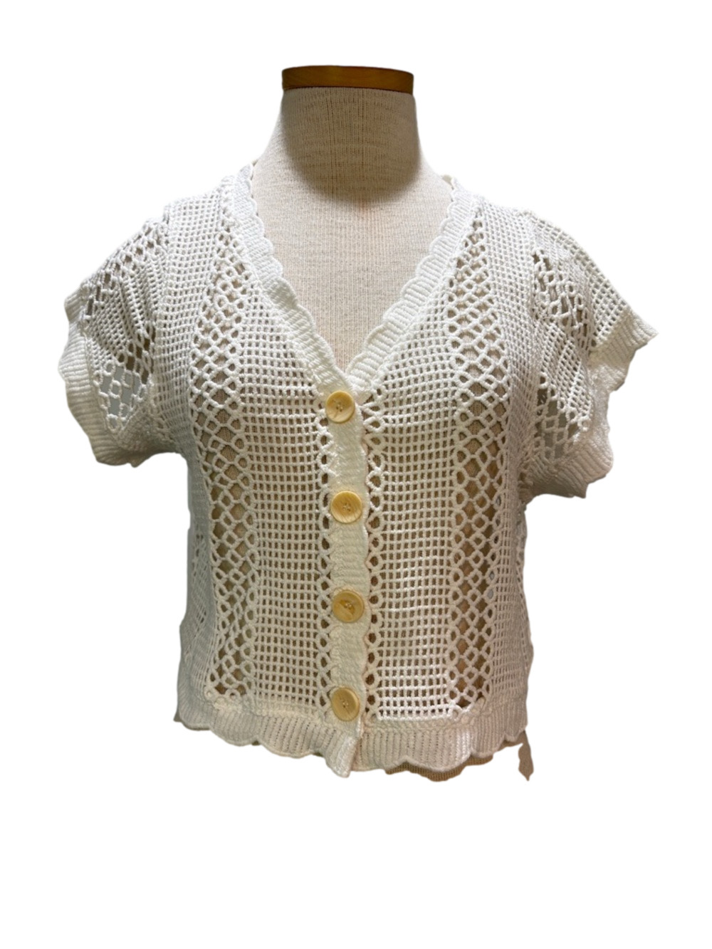 Olivaceous sz M white open knit button front festival boho cardigan
